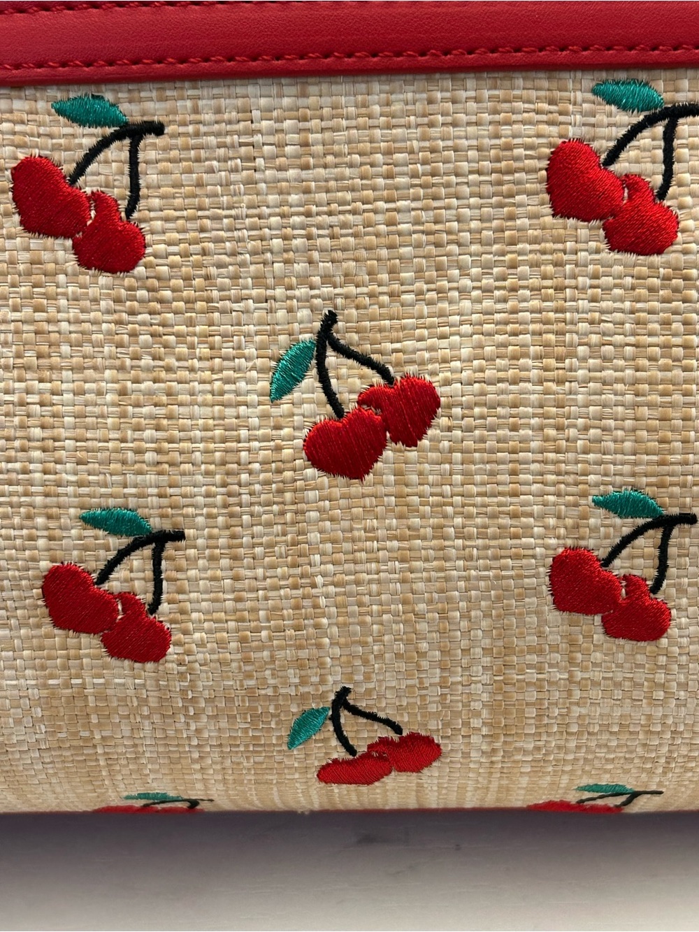 Betsey Johnson 🍒 
Embroidered Cherry Straw Tote  EUC - Picture 7 of 16
